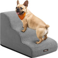 Feandrea 3-Step Dog Stairs, Dog Steps for Bed, Sofa, Waterproof Pet Stairs with Anti-Slip Designs, Gentle Slope, Removable Washable Cover, Handle, Dove Gray UPPS003G01