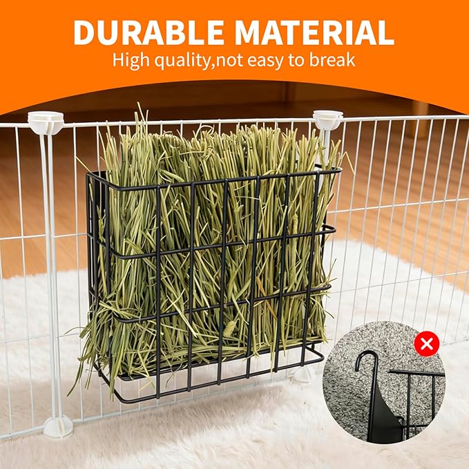 BESNEW Rabbit Hay Feeder,Upgraded Metal Guinea Pig Hay Feeder Hay-Leak Proof Bottom,Easy to Install,Bunny Supplies for Rabbit Guinea Pig Chinchilla Small Animals