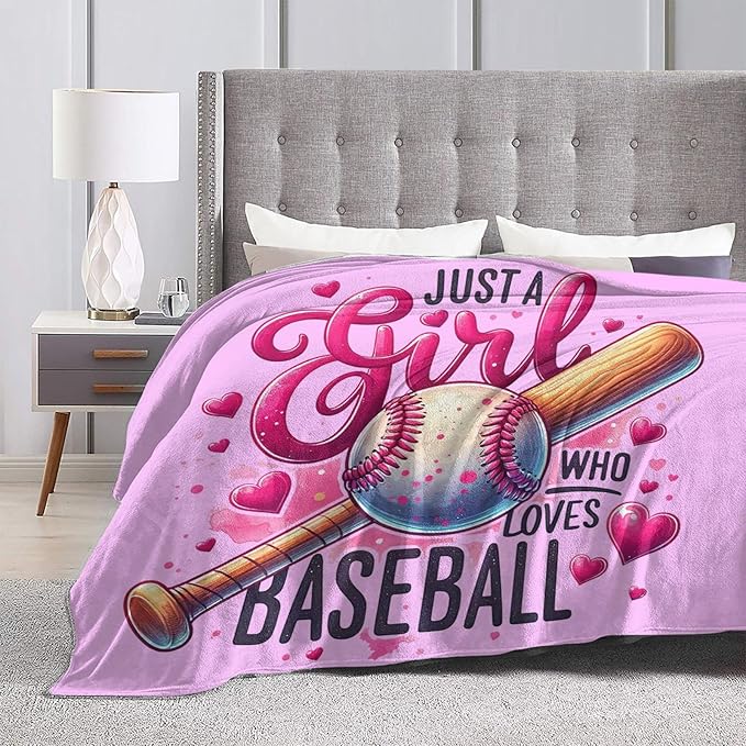 SweetFox Just A Girl Who Loves Baseball Blanket, Baseball Sports Decor Throw Blanket Gifts for Girls Boys Lover Super Warm Soft Plush Fleece Flannel Bedding Blankets for Kids Adults Men Women 60"X50"