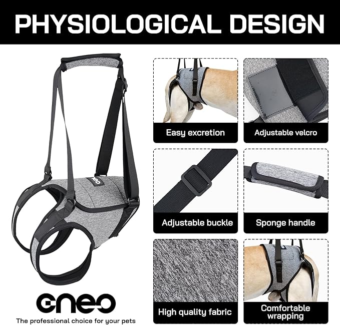CNEO Dog Lift Harness, Dog Sling for Medium Large Dogs, Adjustable Dog Support Harness for Back Legs, Comfy Design Pet Harness with Padded for Elderly, Injured, Arthritic, Senior, Disabled Dogs