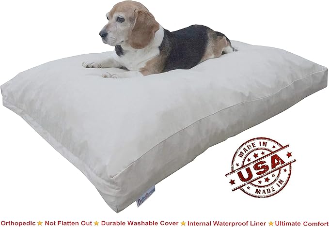 Dogbed4less Medium Memory Foam Dog Bed Pillow with Orthopedic Comfort, Waterproof Liner and Khaki Microsuede Pet Bed Cover 37X27 Inches