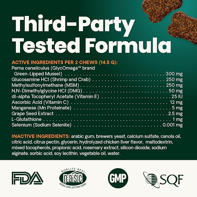 VetriScience Extra Strength Healthy Hip & Joint-Chews, GlycoFlex Glucosamine & Green-Lipped Mussel Joint Support Supplement for Small Breed Dogs,Soothe Joint Discomfort,Chicken 60 Count(Pack of 2)