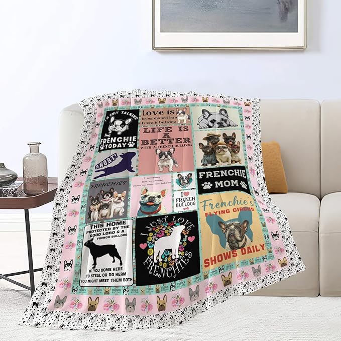 Boston Terrier Throw Blanket French Bulldog Frenchie Puppy Stuff Gifts for Dog Lover Kids Girls Boys Adults Women Men Soft Cozy Warm Plush Fluffy Fuzzy Fleece Blanket Decor 40''X50''
