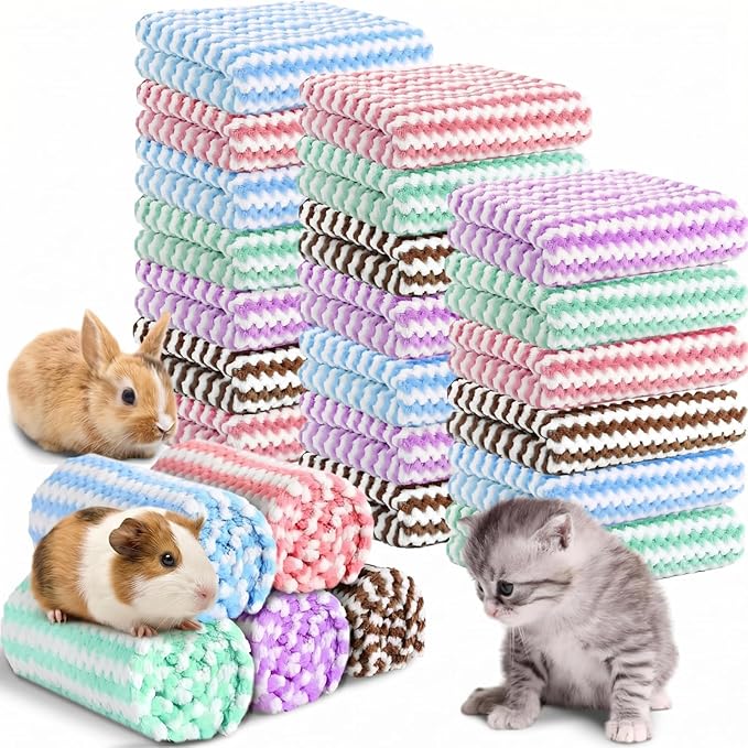 Moukeren 20 Pcs Guinea Pig Fleece Bedding Blankets Bulk Washable Small Animal Fleece Cage Liners Pet Wash Cloth Sleeping Mat Cover for Hamster Chinchilla Rabbit Hedgehog (16 x 24 Inch,Multicolor)