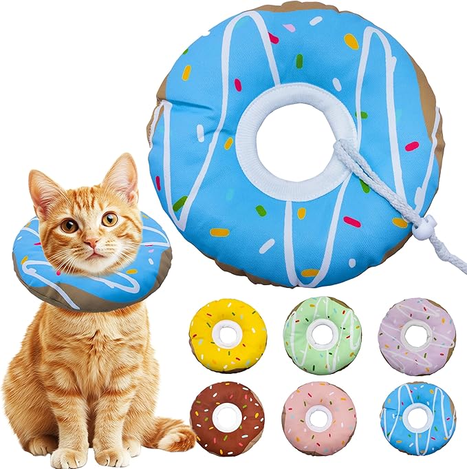 Seyezo Cat Cone Collar Soft, Adjustable Cat Recovery Collars Kitten Cones to Stop Licking, Cute Donut E Collar After Surgery, Cats Neck Pillow Elizabethan Cones of Shame (Waterproof Blue, Small)