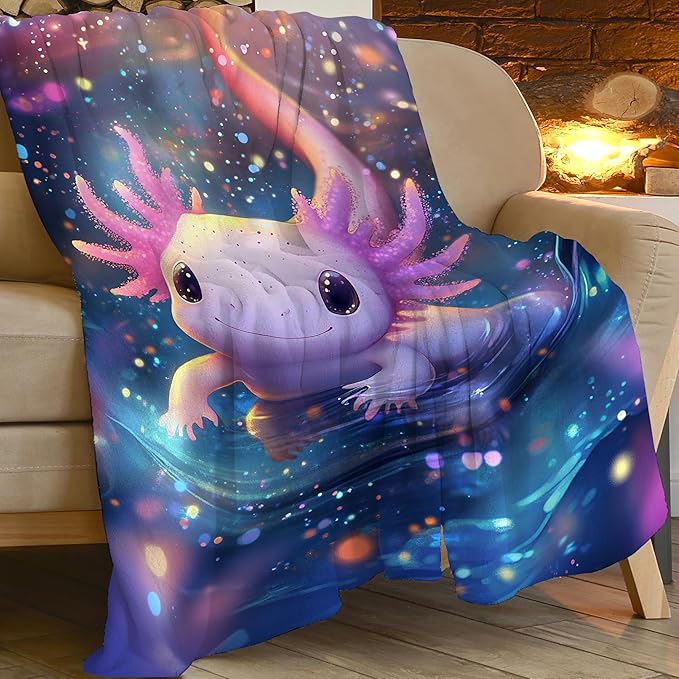 Axolotl Throw Blanket Axolotl Stuff Gifts for Kids Girls Boys Adults Women Man Soft Cozy Warm Plush Fluffy Fuzzy Fleece Blanket Decor 50''X60''