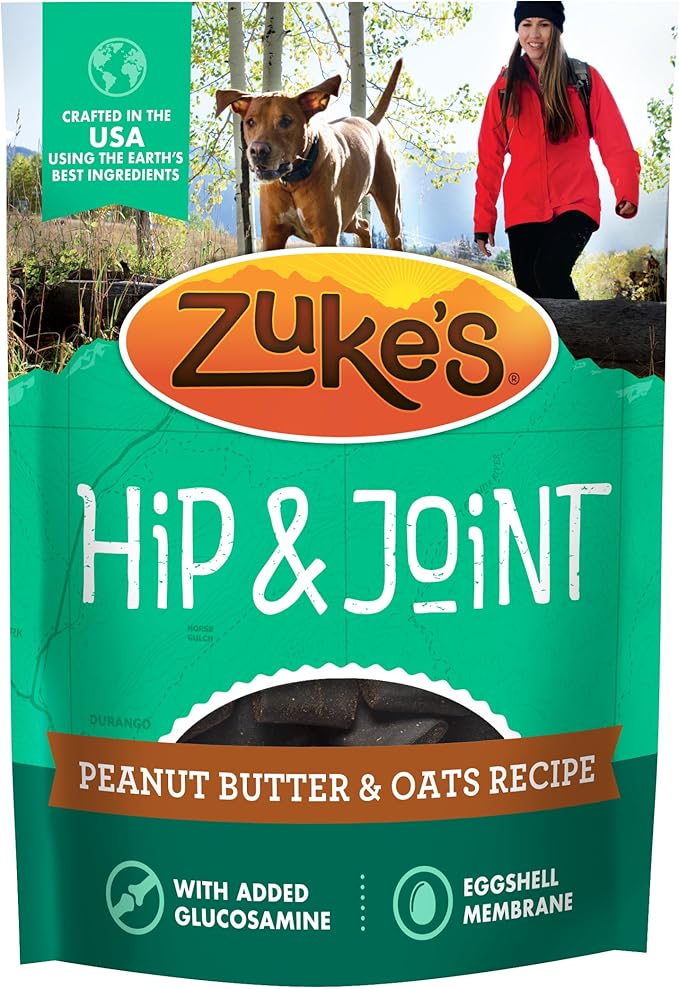 Zuke’s Hip and Joint Support Dog Treats for Adult Dogs, Senior Dog Treats Made with Real Peanut Butter and Oats, 6 oz. Resealable Pouch - 6 oz. Bag