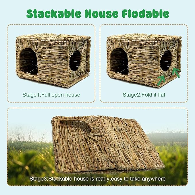 Natural Seagrass Mat Bed Hideaway Toy, Hand Woven for Rabbit Guinea Pig Chinchilla Ferret