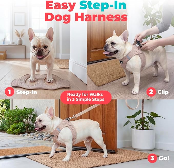 Best Pet Supplies Voyager Step-in Air Harness - All Weather Mesh, Reflective, No Pull Harness for Dogs, Cats - Secure with Hook & Loop Fastener, Buckle, Double D-Rings - Khaki, L