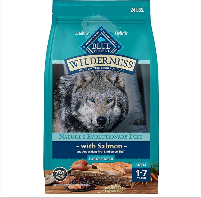 Blue Buffalo Wilderness High Protein Natural Adult Large Breed Dry Dog Food Plus Wholesome Grains, Salmon 24-lb