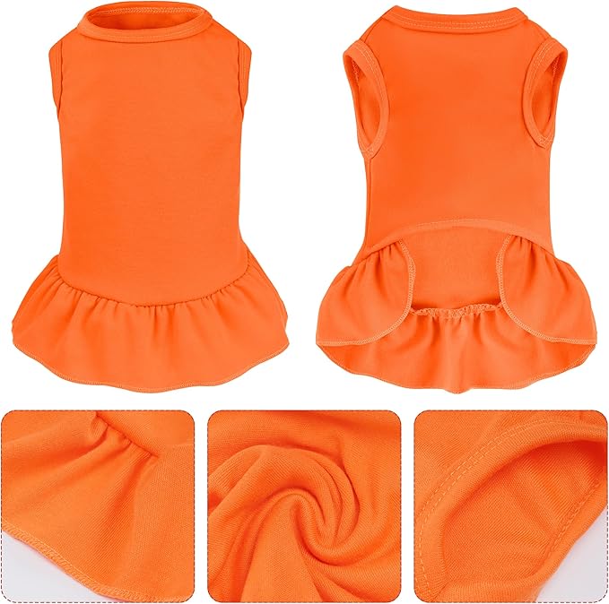 Dog Dresses Cat Skirt Solid Color Dog Clothes Summer Sleeveless Puppy Girl Clothes for Small Pet Dogs Cats (Orange, Large)