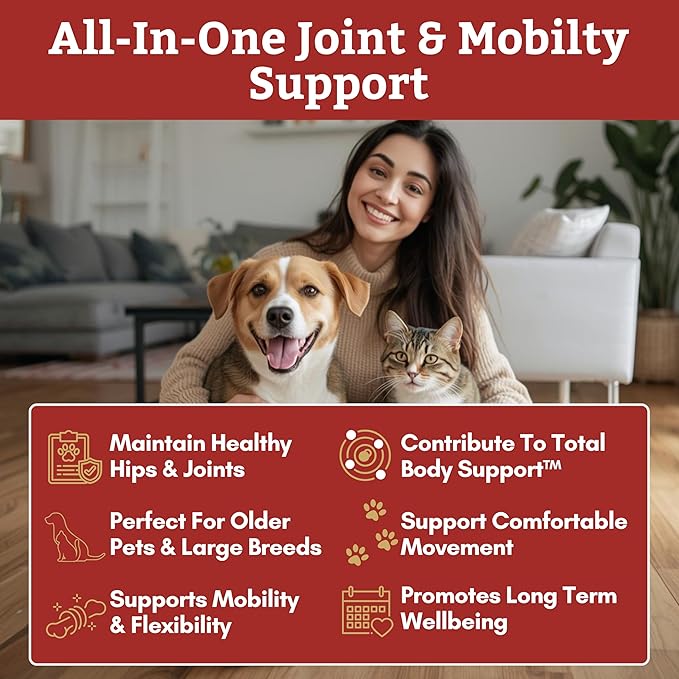 Wholistic Pet Organics - Hip and Joint Supplement for Dogs & Cats - Cat & Dog Joint Supplement - Green Lipped Mussels, Glucosamine, Chondroitin for Dogs & Cat Mobility Support - 2 Lb - 90 Scoops