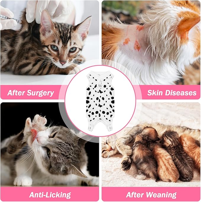Cat Recovery Suit Female Cats Onesie for Cats, Breathable Cat Surgery Suit for Surgical Abdominal Wounds Skin Diseases, Cute Kitten Spay Recovery Suit E-Collar Alternative Anti Licking