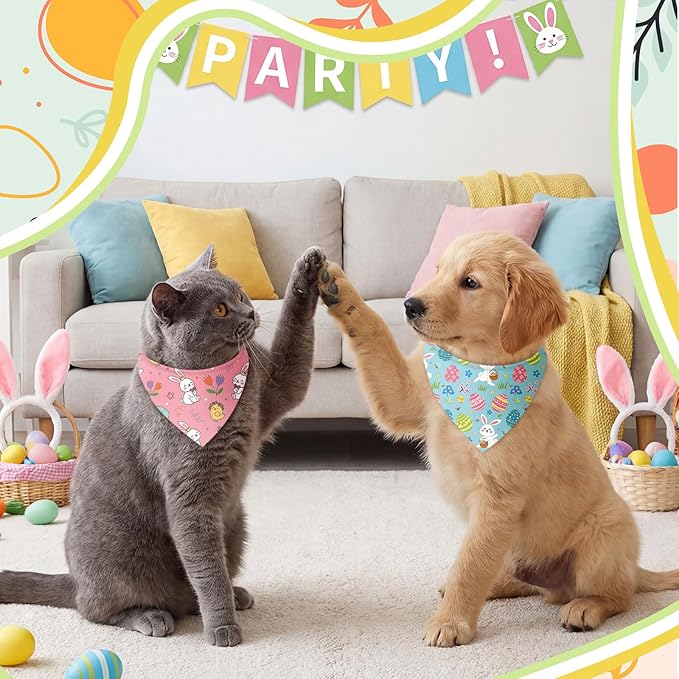 Weewooday 50 Pcs Easter Dog Bandanas Bulk with Bunny Rabbit Egg Carrot Pattern Soft Bibs Adjustable Triangle Pet Scarf Bowtie for Small Medium Large Costume Grooming(19.7 x 13.8 x 13.8 Inch)