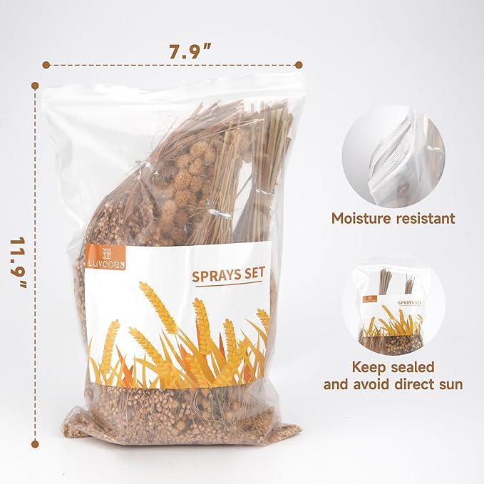 Hamster Organic Sprays Set = Wheat + Flax + Yellow Millet + Panicle Millet, Pet Habitat Bedding Decor, Natural Hamster Chews Accessories Supplies, for Gerbil, Mice, Guinea Pig, Chinchilla, 4 sprays