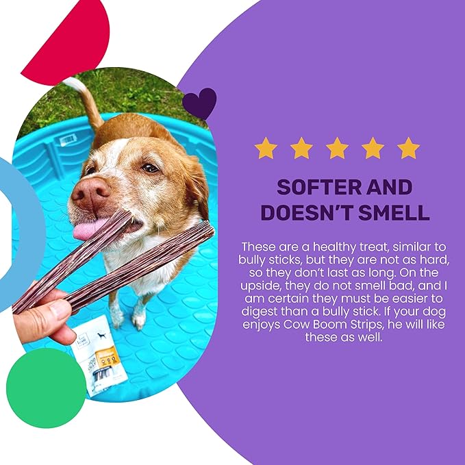 "I and love and you" Good Golly Beef Gullet Sticks - Grain Free Dog Chews, 100% Beef Treats for Dental Health, Free Range & Grass Fed Beef, 5 Pack of 6-Inch Sticks