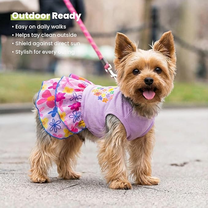 Fitwarm Floral Heart Dog Dress, Easter Outfit for Small Dogs Girl, Elegant Pet Clothes, Purple, Large