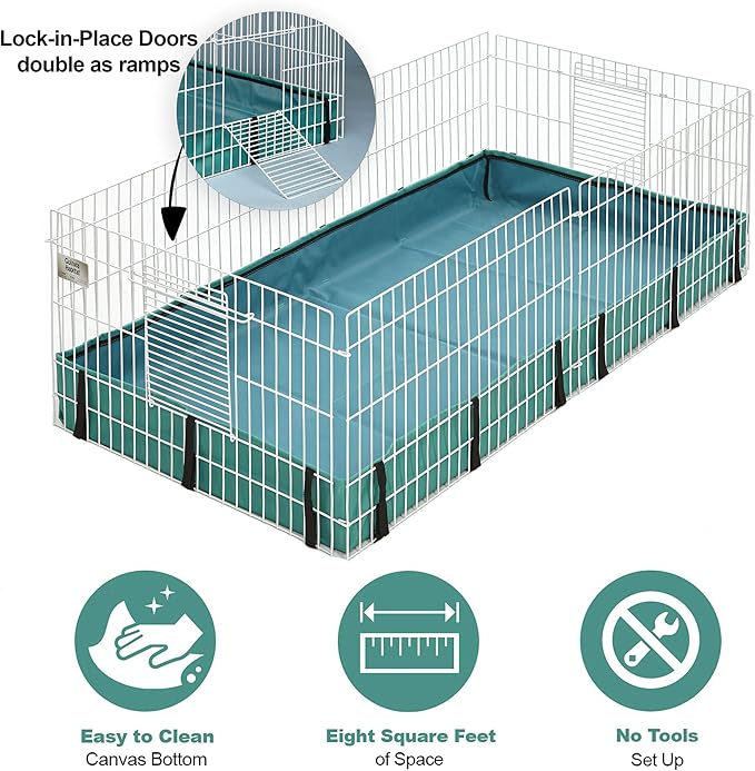 MidWest Homes for Pets Guinea Habitat Cage, Washable PVC Canvas Bottom, Secure Sides, Tool-Free Setup, Expandable Small Animal Cage for Guinea Pigs, 171GH