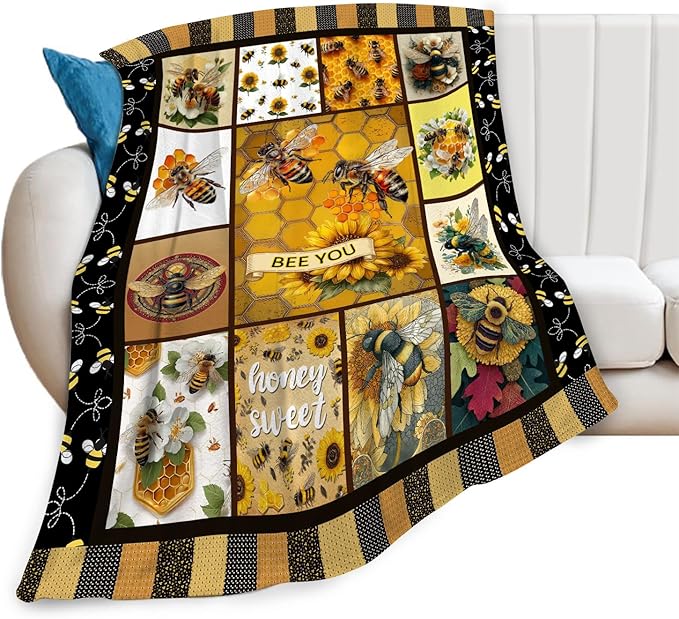Bee Throw Blanket Bee Stuff Gifts for Kids Girls Boys Adults Women Men Soft Cozy Warm Plush Fluffy Fuzzy Fleece Blanket Decor 40''X50''