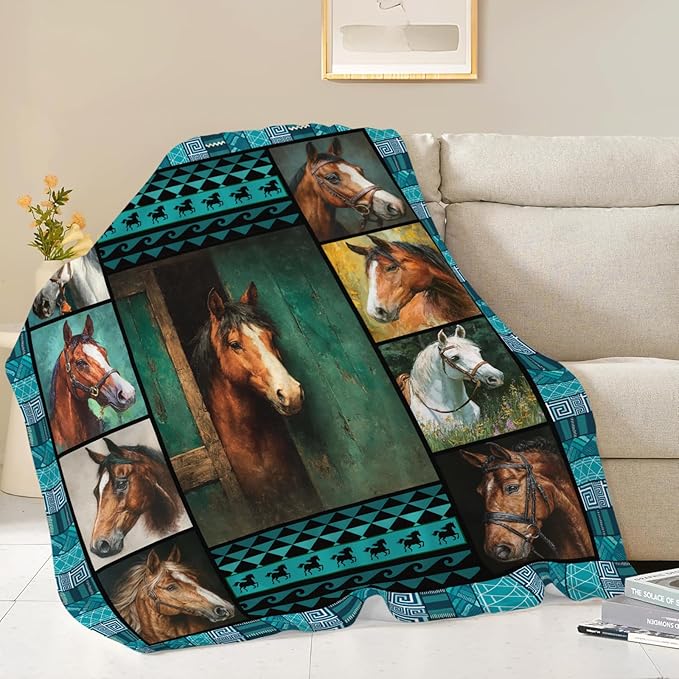 Horse Throw Blanket Horse Stuff Gifts for Kids Girls Boys Adults Women Men Soft Cozy Warm Plush Fluffy Fuzzy Fleece Blanket Decor 40''X50''