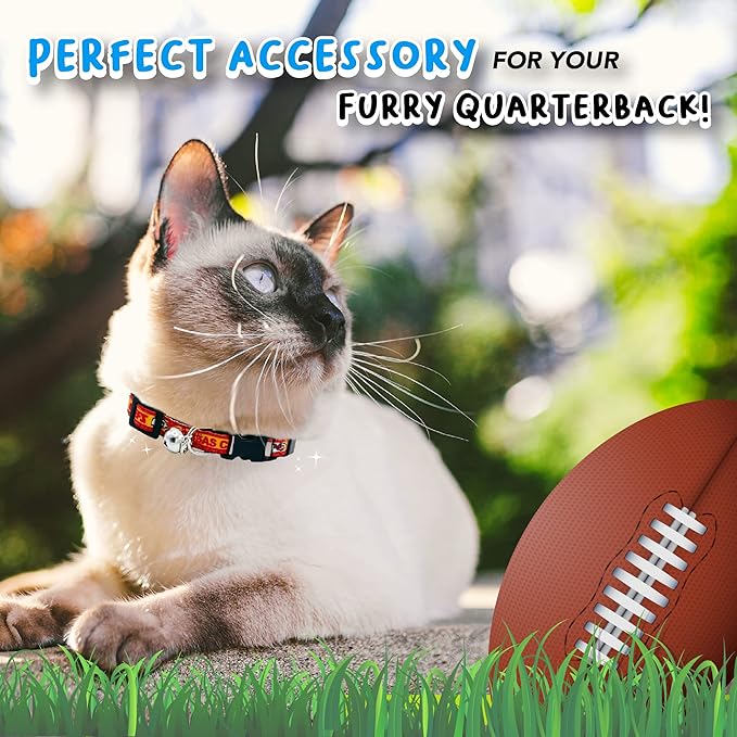 NFL CAT Collar Kansas City Chiefs Satin Cat Collar Football Team Collar for Dogs & Cats. A Shiny & Colorful Cat Collar with Ringing Bell Pendant