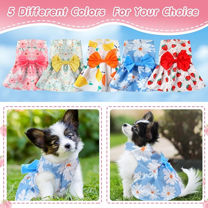 Saintrygo 5 Pieces Floral Dog Dress Cute Dog Skirt Pet Dresses Pet Clothes Dresses Cat Princess Bowknot Clothes Puppy Outfits for Yorkie Puppy Cat, 5 Styles(Cute Style,X Large)