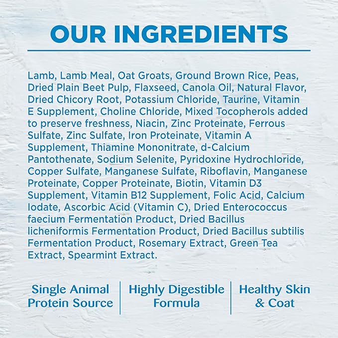 Wellness Simple Limited Ingredient Dry Dog Food for Sensitive Stomachs, Supports Skin & Coat, Wholesome Grains, Natural, Lamb & Oatmeal Recipe, (26-Pound Bag)
