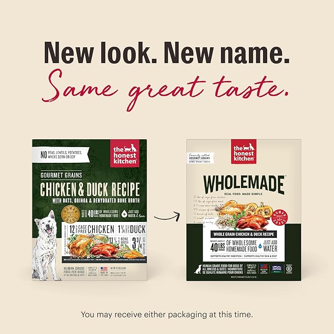 The Honest Kitchen Human Grade Wholemade™ Dehydrated Dog Food, Whole Grain Dog Food, Chicken & Duck, 10 lb (makes 40lbs)