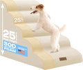 Extra Wide Dog Stairs for Large Dogs Up to 80lbs, 25" Pet Steps for High Bed with Washable Cover, 5-Step Foam Bed & Couch Ladder for Small Medium Dogs & Senior Cat, Beige
