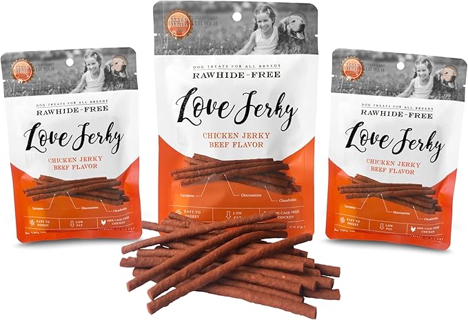 Rena's Recipe Love Jerky (Beef Flavor) Soft Chicken Stick with Glucosamine/Chondroitin (Joints) and Lycopene (Antioxidant)
