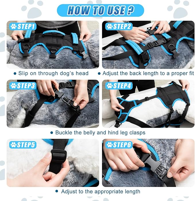 Dog Lift Harness for Large Dogs, 2-in-1 Detachable Full Body Support Acl Dog Sling Carrier with 4 Handles, Hind Assist Back Leg for Senior, Disabled, Arthritic & Post-surgery Canines(X-Large)