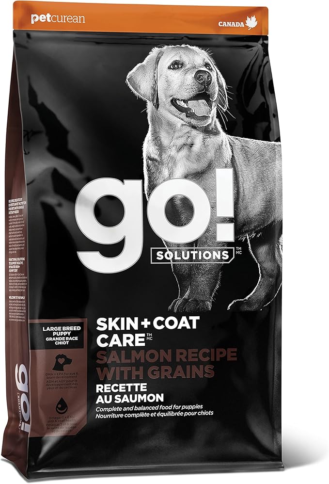 Go! Solutions Skin + Coat Care Salmon Large Breed Dry Puppy Food with Grains, Chicken-Free, Healthy Kibble for Growing Dogs, Omega-3s & 6s for Soft, Shiny Fur, 25 lb Bag