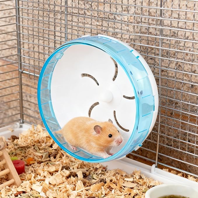 WishLotus Silent Running Wheel - Small Pet Exercise Toy and Cage Accessory for Hamster, Golden Silk Shih Tzu, Bear (Blue,21cm)