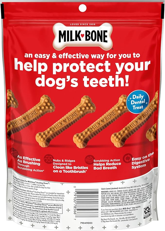 Milk-Bone Brushing Chews Original Chicken Flavor Daily Dental Dog Treats, Large, 8.1 Oz. Bag (Pack of 5)