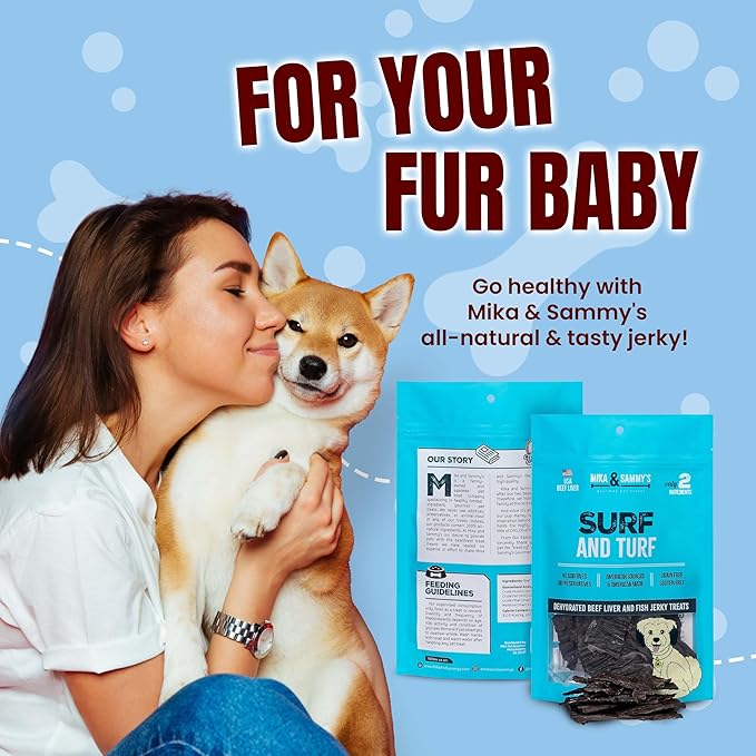 Mika & Sammy's Gourmet Beef Liver & Mackeral Jerky Dog Treats Made in The USA. (Surf & Turf 5 oz)