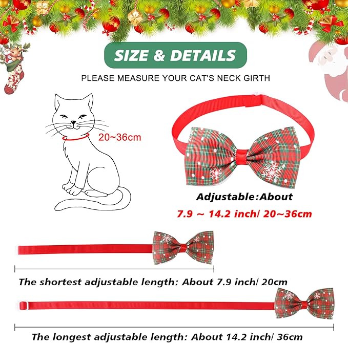Christmas Dog Cat Santa Hat with Scarf and Adjustable Bow Tie Collar and Pet Necktie, Jupsk Essential Plaid Snowflake Xmas Costume Set for Small Dogs,Cats,Kitten,Puppies,Xmas Pet Outfit,Style A