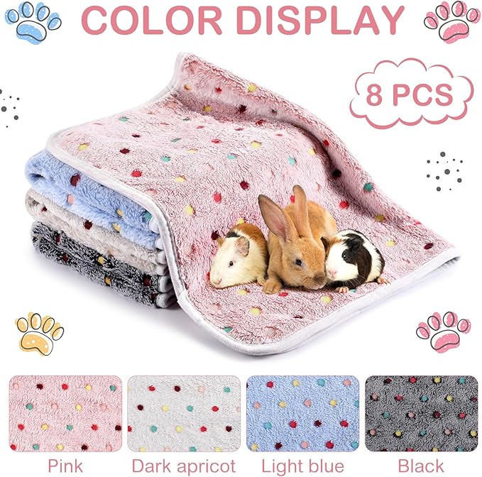 Tudomro 8 Pcs Guinea Pig Blankets Washable Small Pet Fleece Bedding Cage Liners Double Sided Pet Reusable Sleep Mat Pad Cover for Ferret Chinchilla Furniture Protection(Dot,16 x 24 Inch)