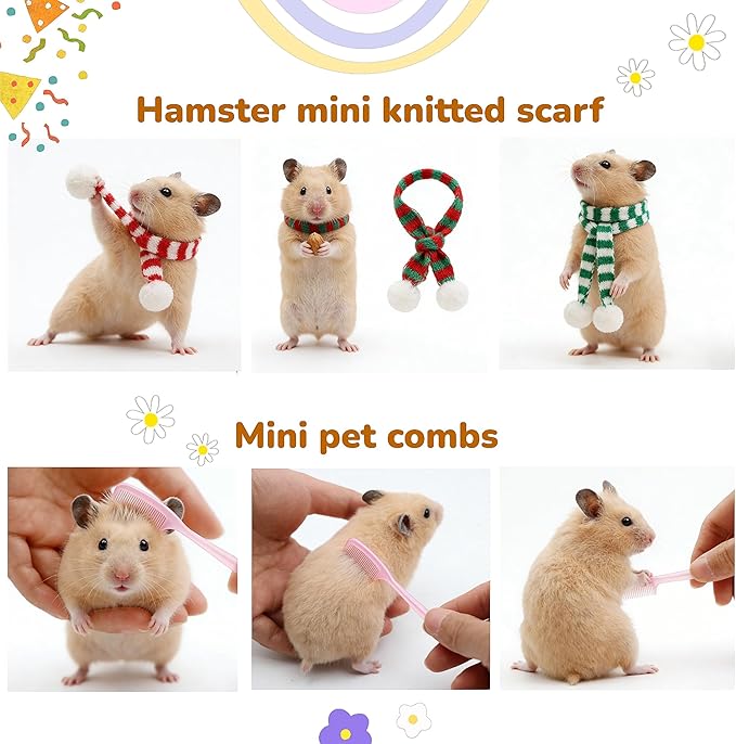 32 Pcs Hamster Cage Accessories, Silent Hamster Wheel, 22 Chew Toys Set, Wooden Hideout, Fleece House, Water Bottle Set, Ceramic Food Bowl for Rat Mice Small Animals Habitat Decor