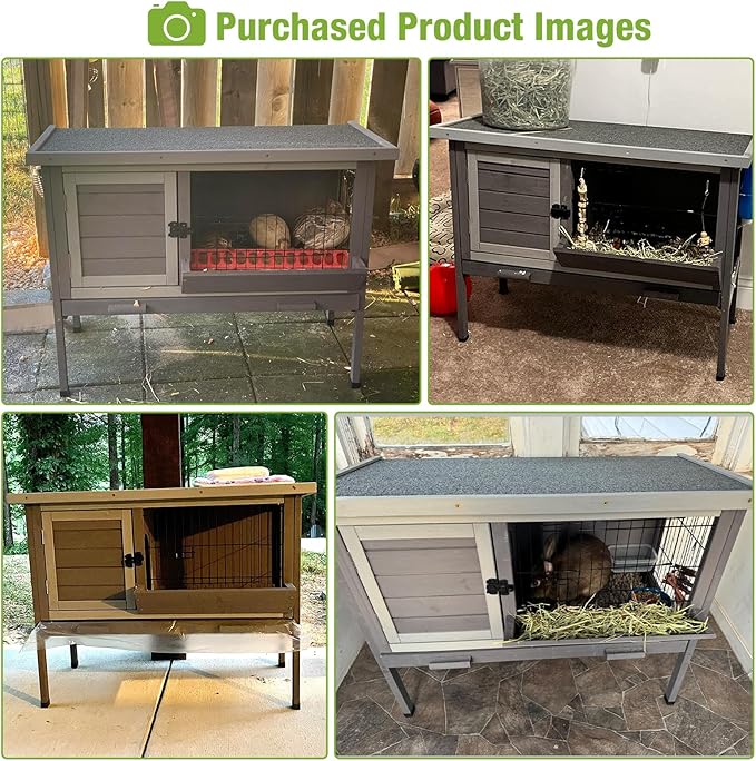 GUTINNEEN Guinea Pig Cage Indoor Wooden Rabbit Hutch with Metal Floor Grid and Removable Tray for Easy Cleaning, Bunny Cages Outdoor Waterproof Roof and Elevated Legs