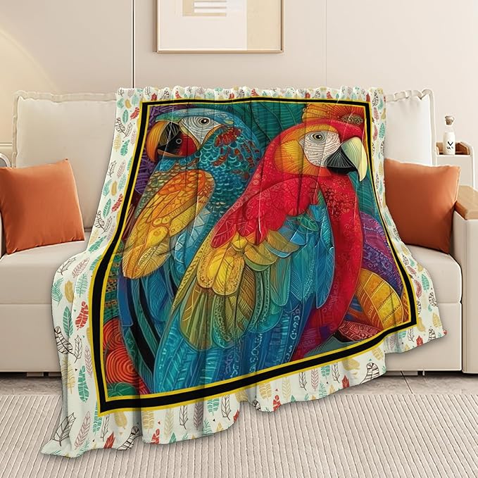 Parrot Bird Throw Blanket Macaw Stuff Gifts for Kids Girls Boys Adults Women Men Soft Cozy Warm Plush Fluffy Fuzzy Fleece Blanket Decor 60''X80''