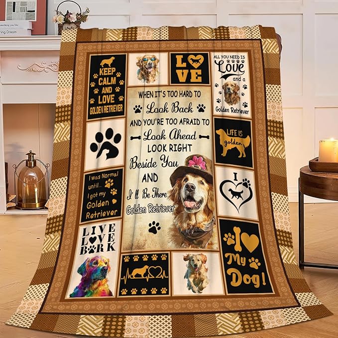 Golden Retriever Throw Blanket Golden Retriever Puppy Stuff Gifts for Dog Lover Kids Girls Boys Adults Women Men Soft Cozy Warm Plush Fluffy Fuzzy Fleece Blanket Decor 40''X50''