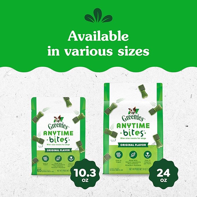 Greenies Anytime Bites Dog Treats, Original Flavor, Dog Training Treats, 10.3 oz. Bag