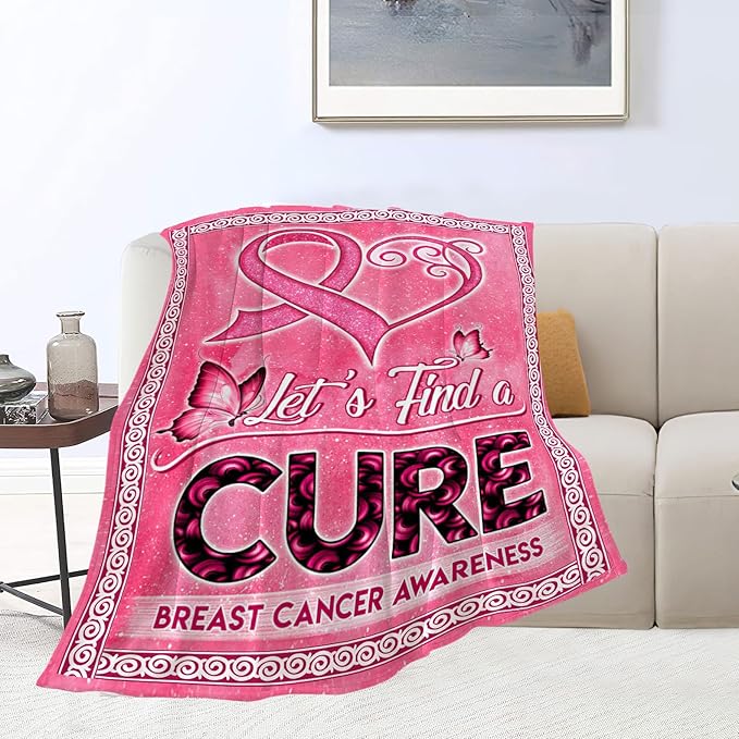 Breast Cancer Awareness Blanket Survivor Gifts Throw Blankets Cozy Fleece Flannel Blanket Soft Warm Plush Lightweight Bedding Accessories Gift for Women for Couch Sofa Bed 60"X80"