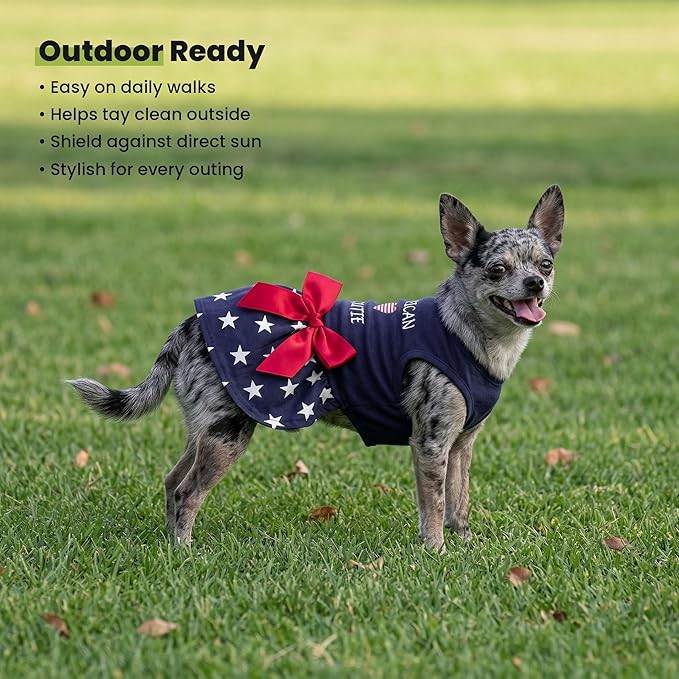Fitwarm 100% Cotton 4th of July American Cutie Dog Clothes Memorial Day Dog Outfits Patriotic Dresses Doggie Dress Pet Cat Apparel Blue XXS