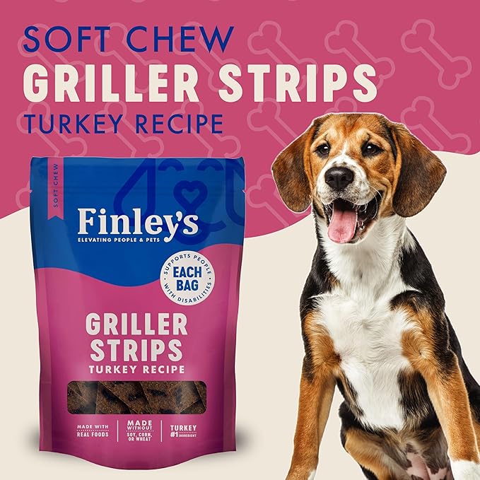 Finley's Turkey Griller Strips for Dogs, Jerky-Style Dog Treats with Real Ingredients for All Breeds and Sizes, 14.5oz, 6 Pack
