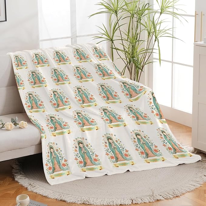 Cute Cartoon Virgin Mary Throw Blanket Gifts for Kids Girls Boys Adults Soft Cozy Plush Fluffy Fuzzy Fleece Blanket Decor 40''X50''
