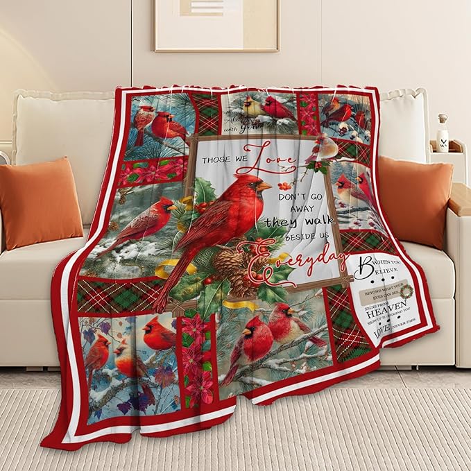 Cardinal Throw Blanket Red Bird Cardinal Stuff Gifts for Kids Girls Boys Adults Women Men Soft Cozy Warm Plush Fluffy Fuzzy Fleece Blanket Christmas Decor 60''X80''