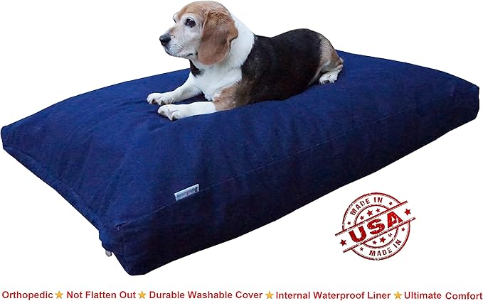 Dogbed4less Jumbo Orthopedic Extreme Comfort Memory Foam Dog Bed for Large Dog, Waterproof Internal Case and Machine Washable External Denim Cover, 55X47 Pet Pillow, Blue