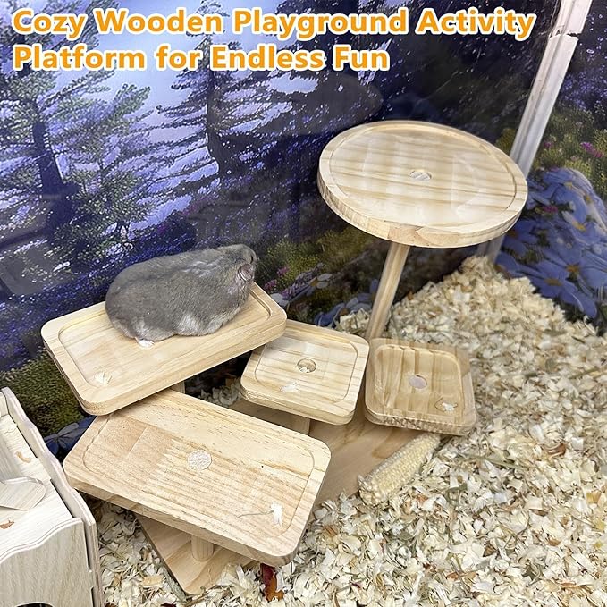 Hamster Climbing Toy Ledge Wooden Gerbil Playground Exercise Platform Enrichment Shelf Hamster Cage Accessories for Mouse Dwarf Rat Sugar Glider