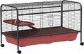 PawHut 48" L Small Animal Cage, Rabbit Hutch, or Ferret Pet Play House with Feeder, Rolling Wheels, Platform, Ramp